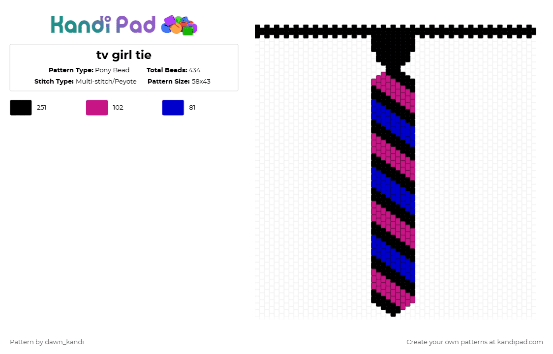 tv girl tie - Pony Bead Pattern by dawn_kandi on Kandi Pad - pink,purple,tvgirl,tie,tv girl,tv girl tie