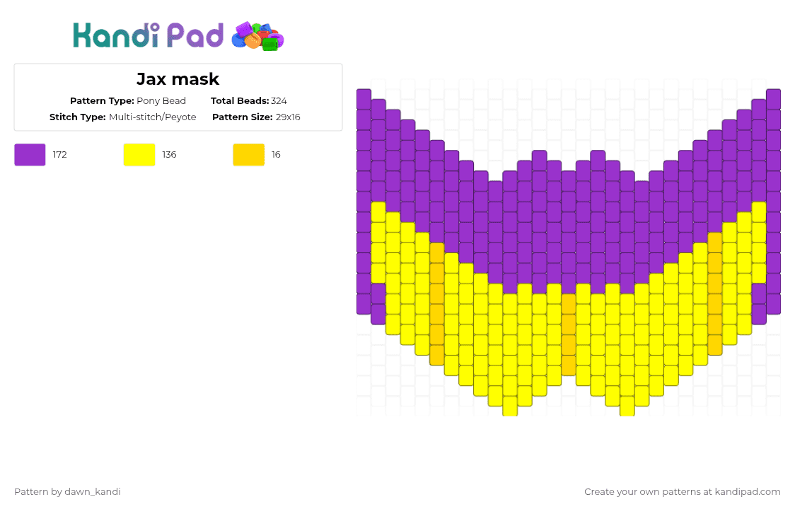 Jax mask - Pony Bead Pattern by dawn_kandi on Kandi Pad - purple,yellow
