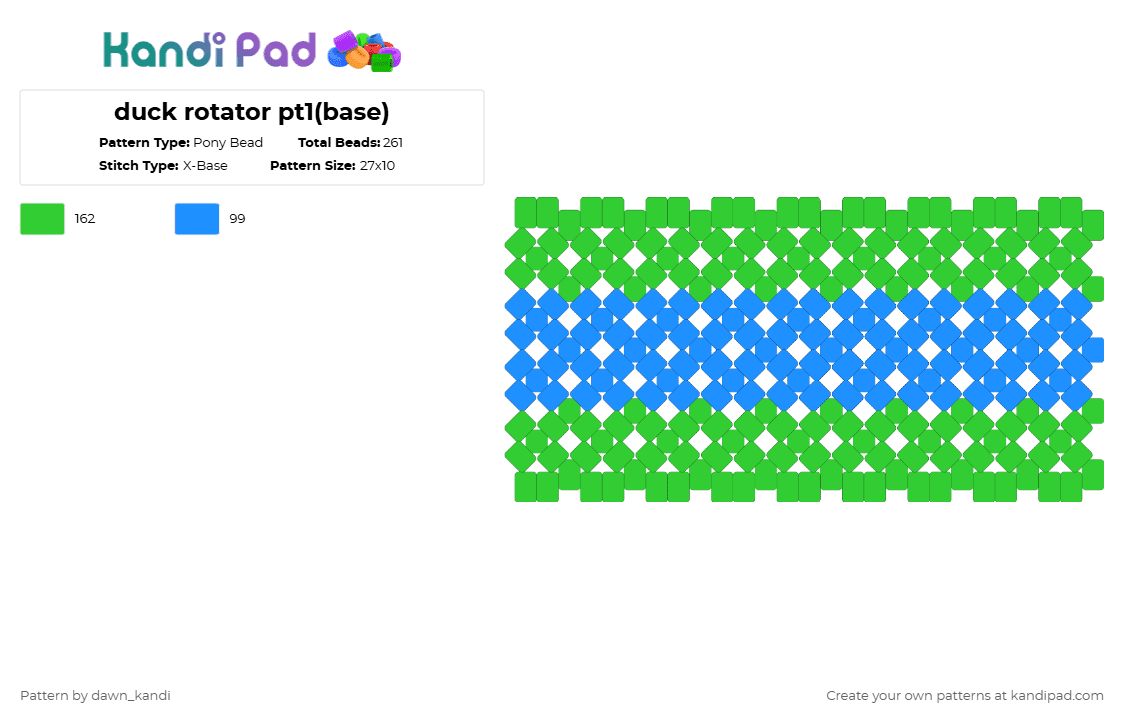 duck rotator pt1(base) - Pony Bead Pattern by dawn_kandi on Kandi Pad - green,light blue