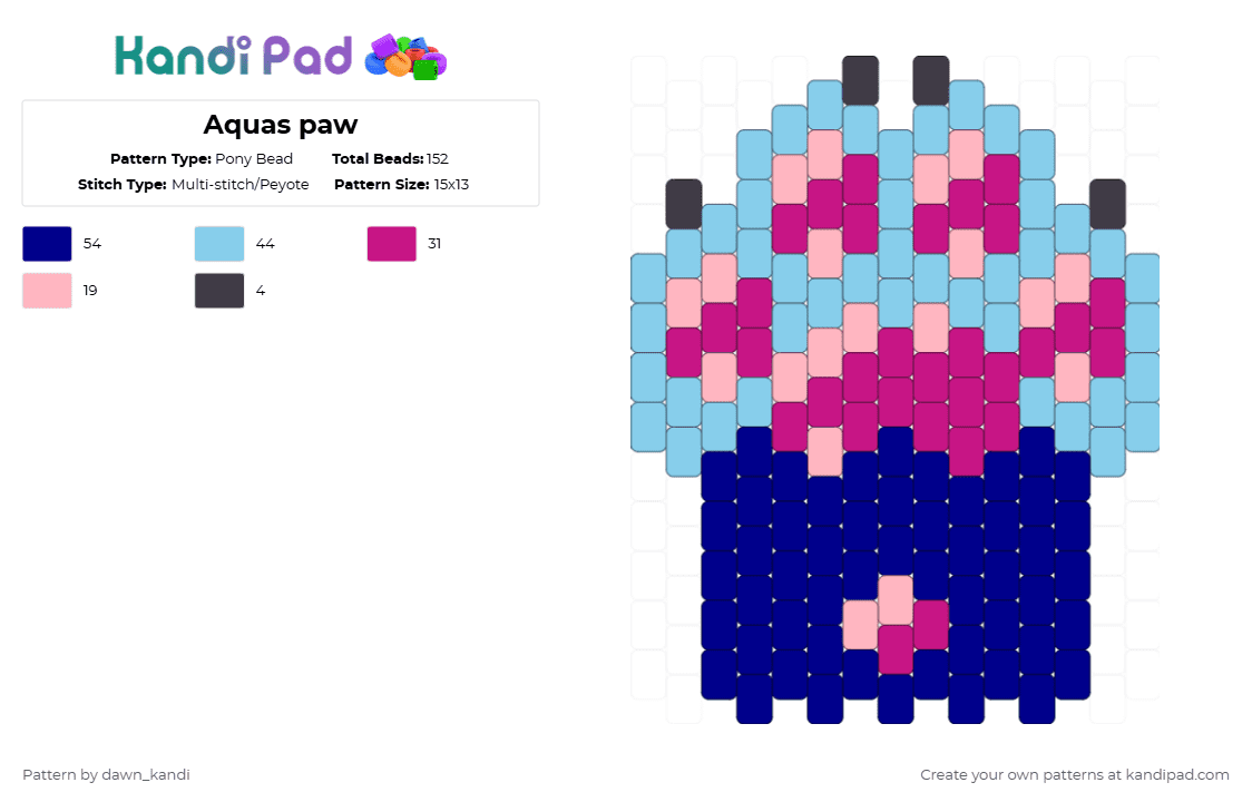 Aquas paw - Pony Bead Pattern by dawn_kandi on Kandi Pad - purple,pink,paw,furry,fursona,aqua