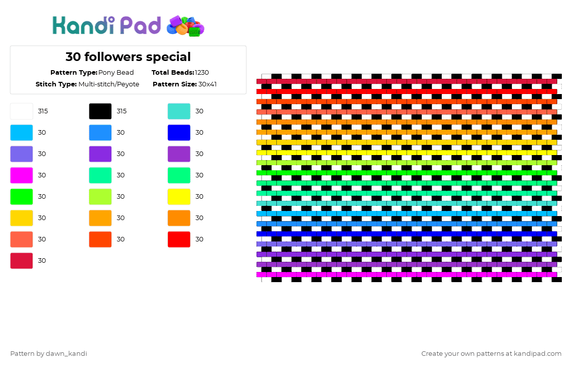 30 followers special - Pony Bead Pattern by dawn_kandi on Kandi Pad - purple,green,orange,colorful