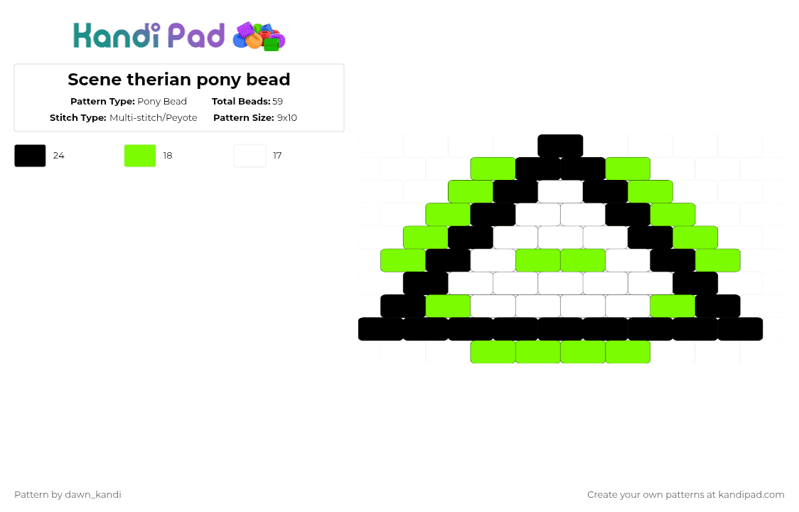 Scene therian pony bead - Pony Bead Pattern by dawn_kandi on Kandi Pad - green,white