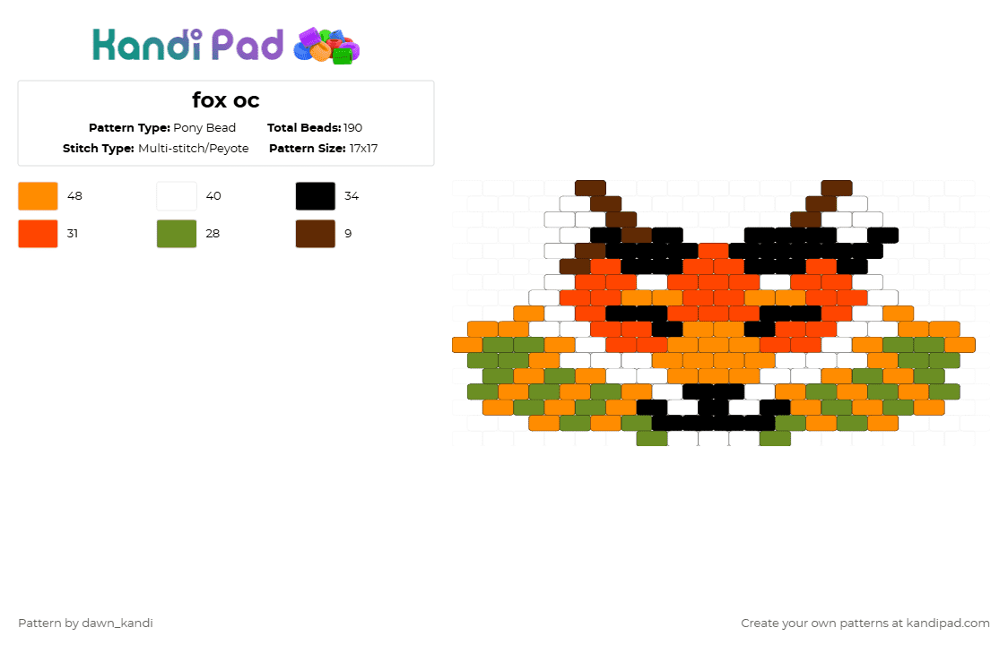 fox oc - Pony Bead Pattern by dawn_kandi on Kandi Pad - red,orange,green