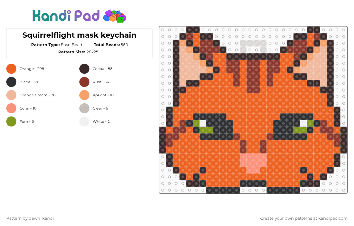 Squirrelflight mask keychain - Fuse Bead Pattern by dawn_kandi on Kandi Pad - orange,cat mask,therian,therian mask,therian cat,cat,warrior cats,squirrelflight