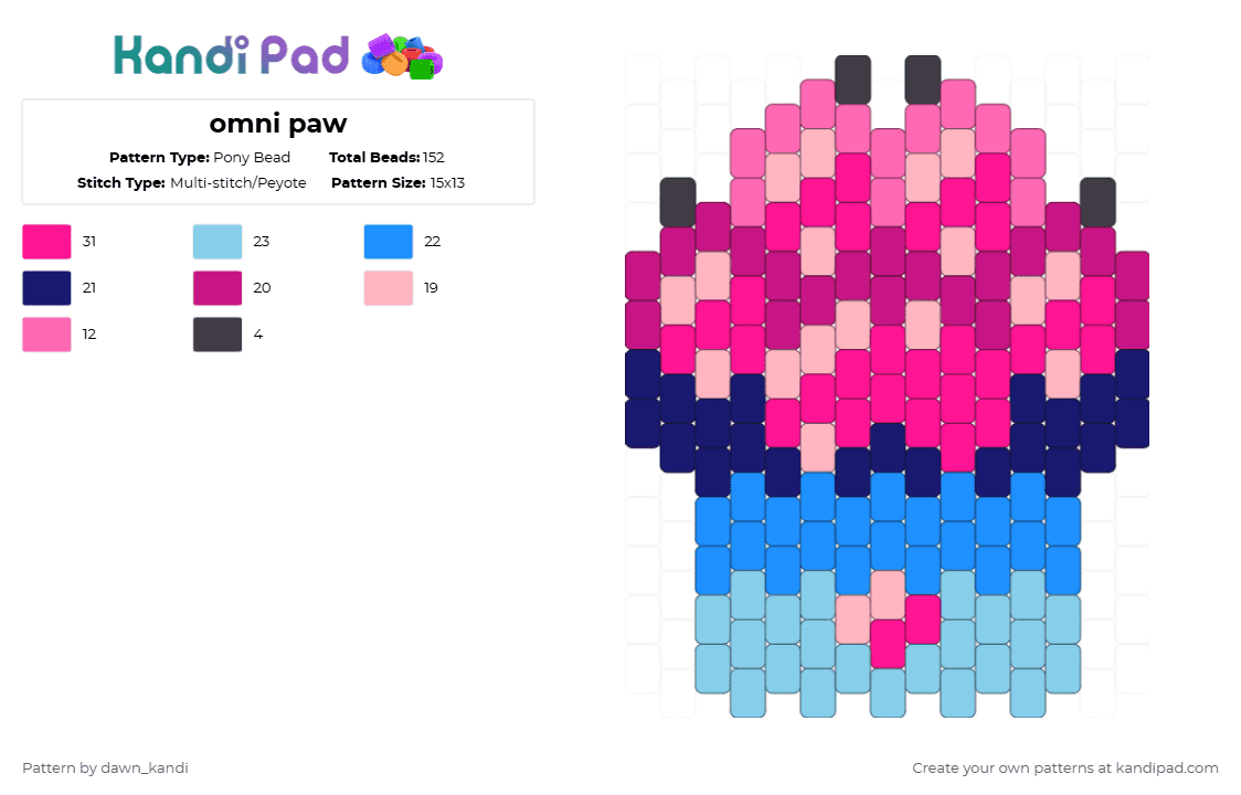 omni paw - Pony Bead Pattern by dawn_kandi on Kandi Pad - pink,paw,omni,pride,omni pride