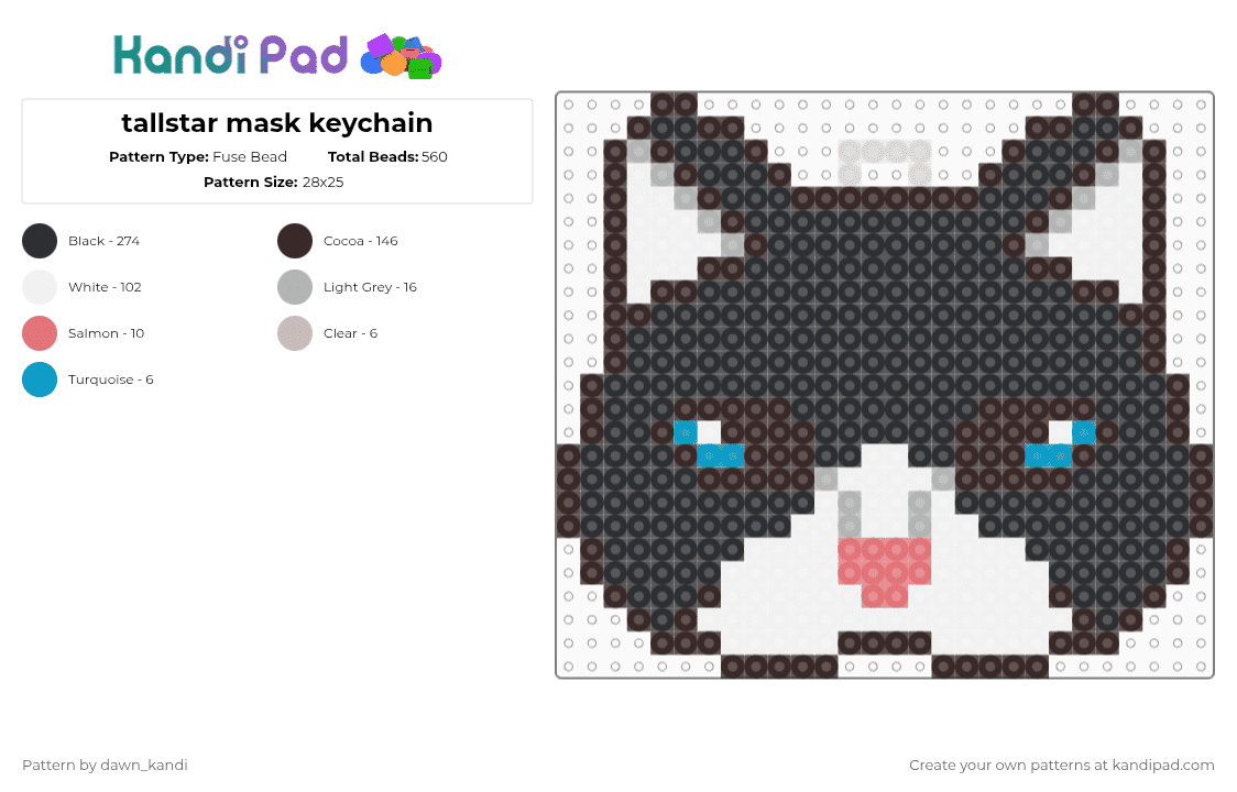 tallstar mask keychain - Fuse Bead Pattern by dawn_kandi on Kandi Pad - black,brown,therian,therianmask,therian mask,therian cat,cat,cat mask,tallstar,warrior cats