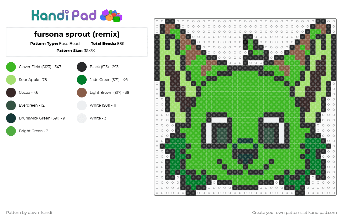 fursona sprout (remix) - Fuse Bead Pattern by dawn_kandi on Kandi Pad - green
