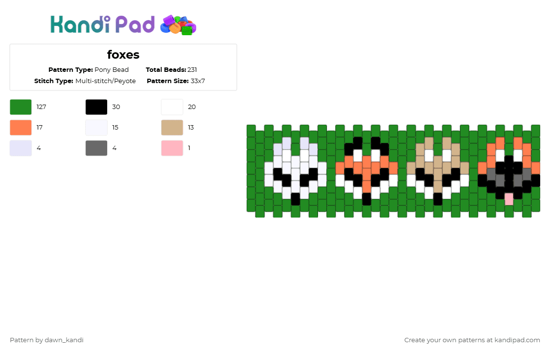 foxes - Pony Bead Pattern by dawn_kandi on Kandi Pad - green