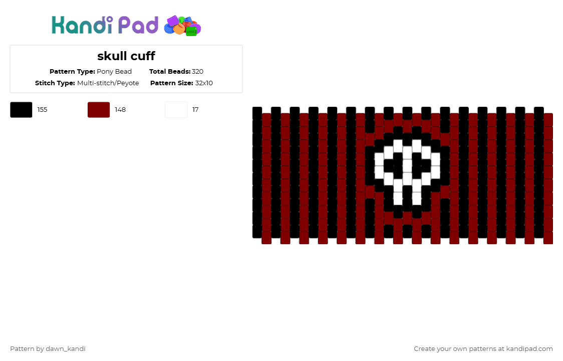 skull cuff - Pony Bead Pattern by dawn_kandi on Kandi Pad - brown,cotddarkness