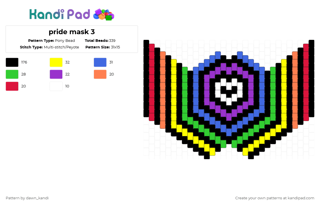 pride mask 3 - Pony Bead Pattern by dawn_kandi on Kandi Pad - black,blue,yellow,green,pride,pridemask,mask,pride mask