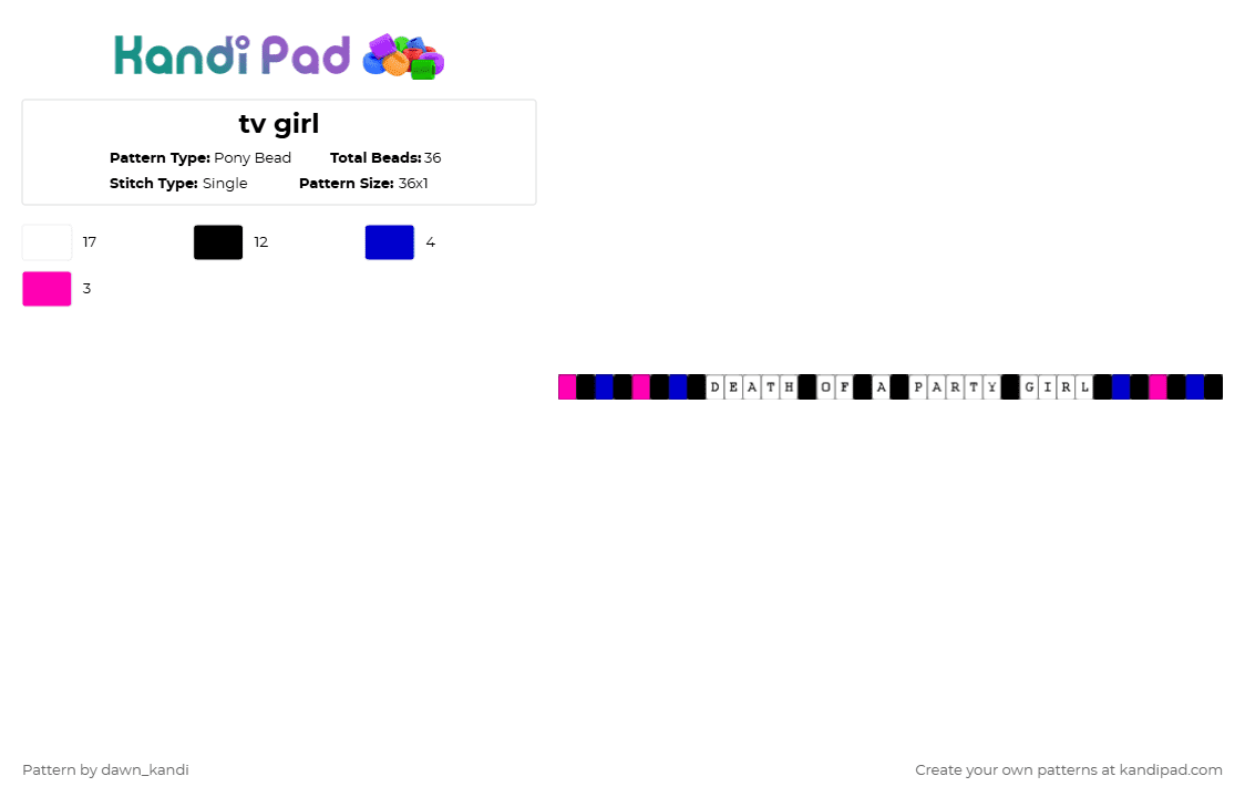 tv girl - Pony Bead Pattern by dawn_kandi on Kandi Pad - white,pink,purple,tv girl