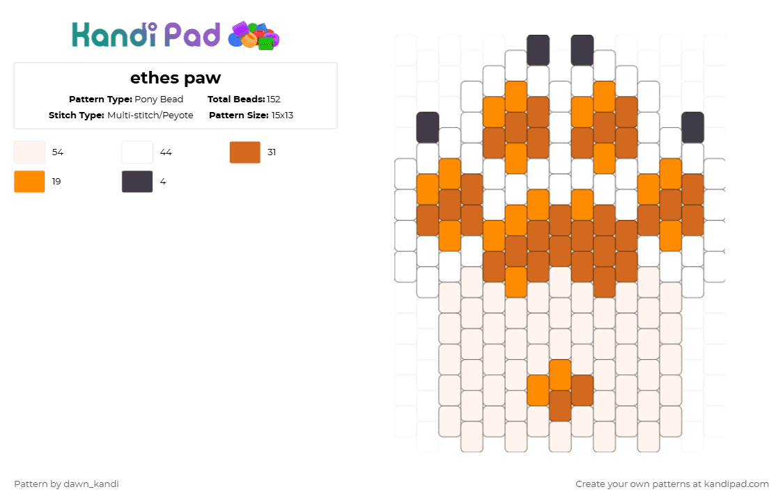 ethes paw - Pony Bead Pattern by dawn_kandi on Kandi Pad - white,orange,paw,furry,sprout,fursona