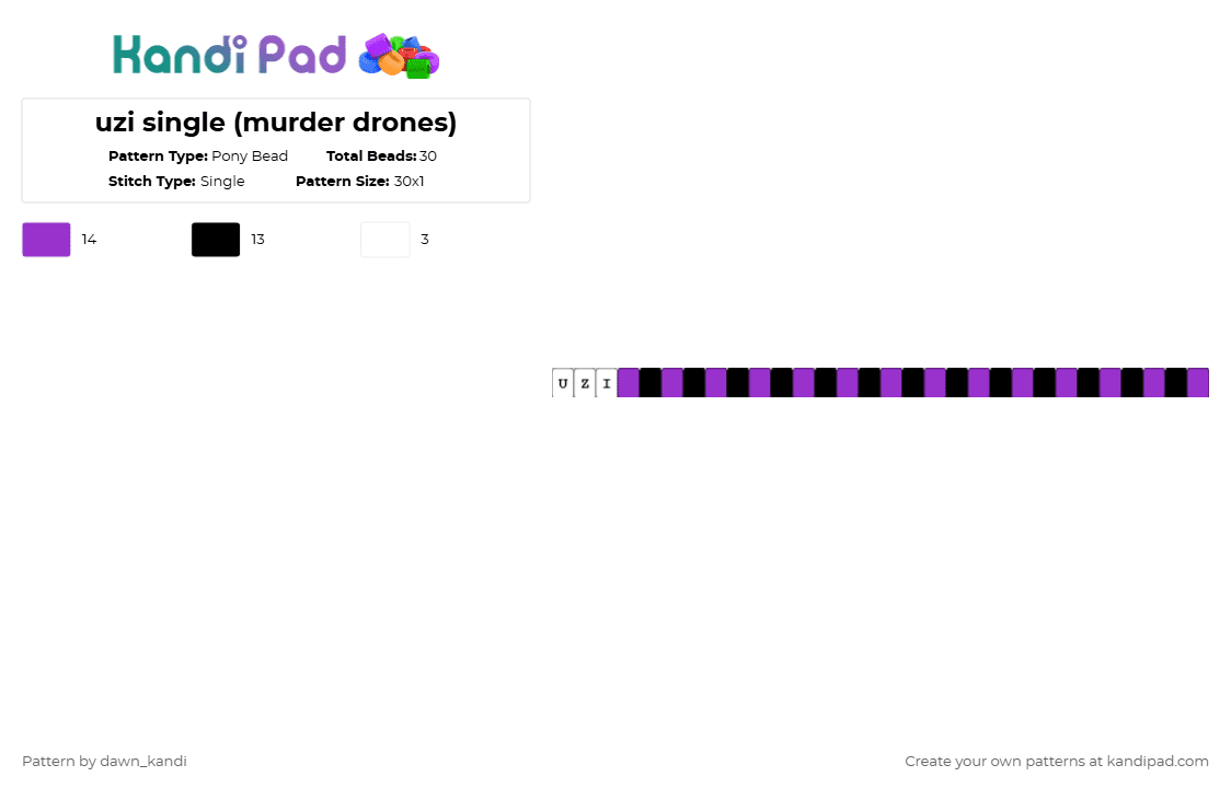 uzi single (murder drones) - Pony Bead Pattern by dawn_kandi on Kandi Pad - purple,uzi,single,murder drones