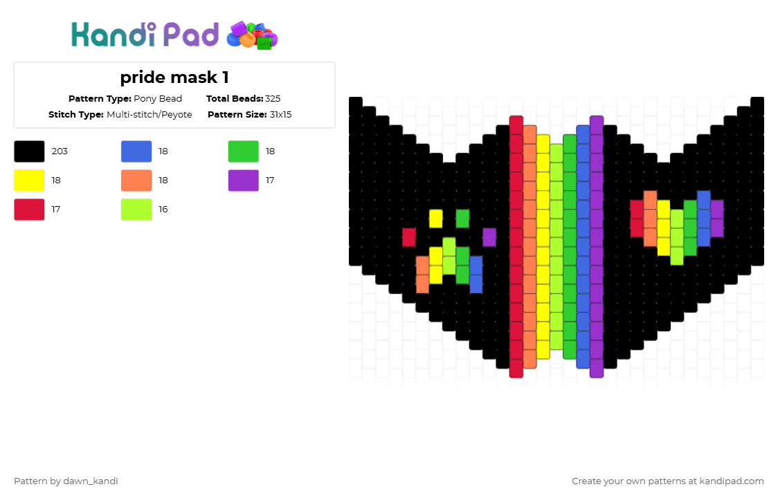 pride mask 1 - Pony Bead Pattern by dawn_kandi on Kandi Pad - black,green,pride,mask,pride mask,pridemask