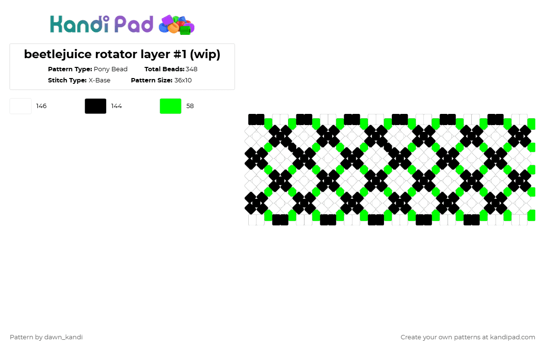 beetlejuice rotator layer #1 - Pony Bead Pattern by dawn_kandi on Kandi Pad - white,green