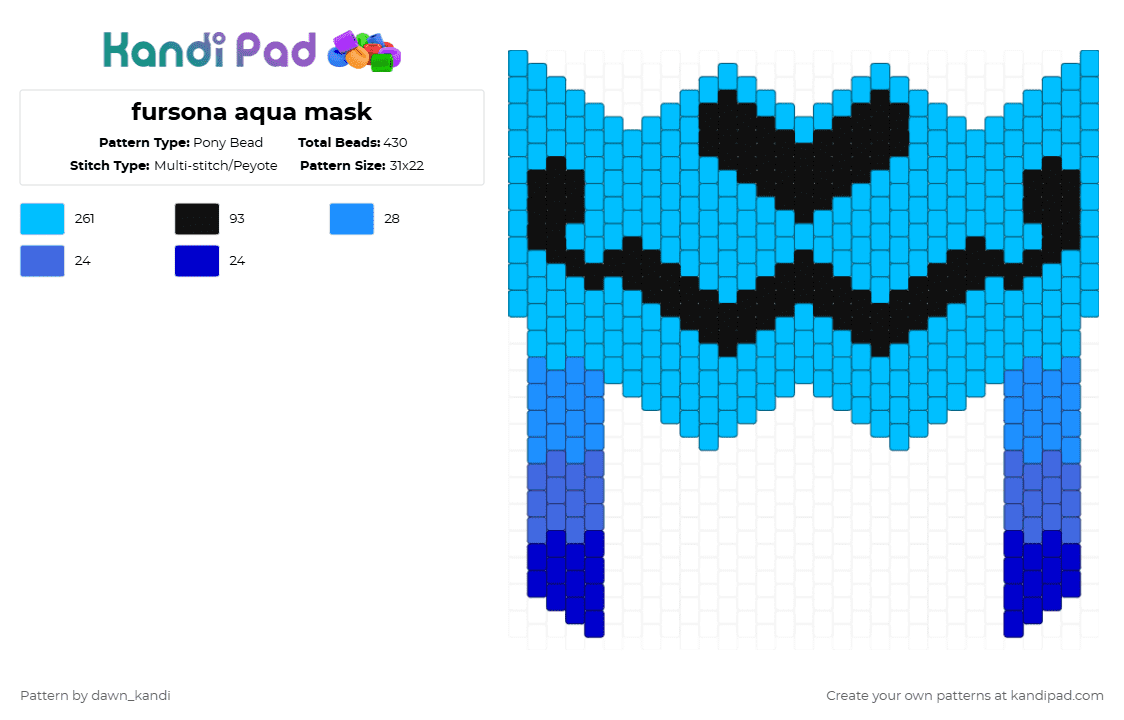 fursona aqua mask - Pony Bead Pattern by dawn_kandi on Kandi Pad - light blue,furry,therian,mask