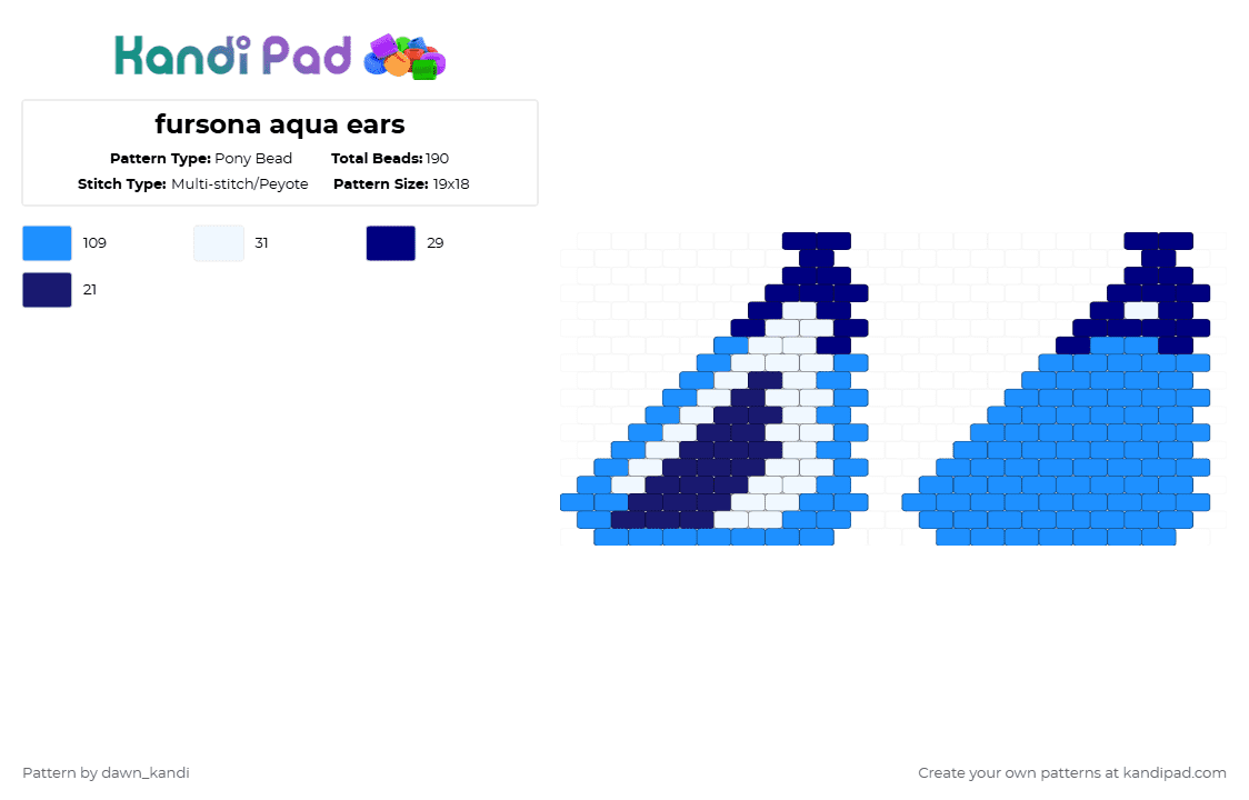 fursona aqua ears - Pony Bead Pattern by dawn_kandi on Kandi Pad - light blue,purple,furry,ears,therian,aqua,fursona