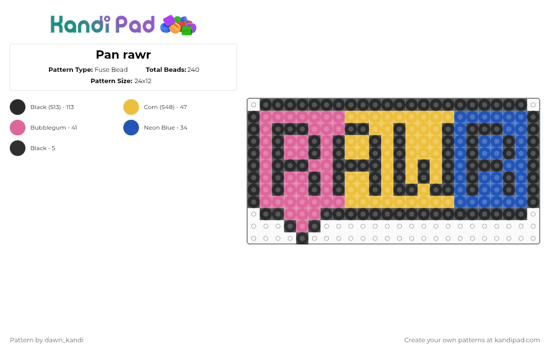 Pan rawr - Fuse Bead Pattern by dawn_kandi on Kandi Pad - pink,yellow