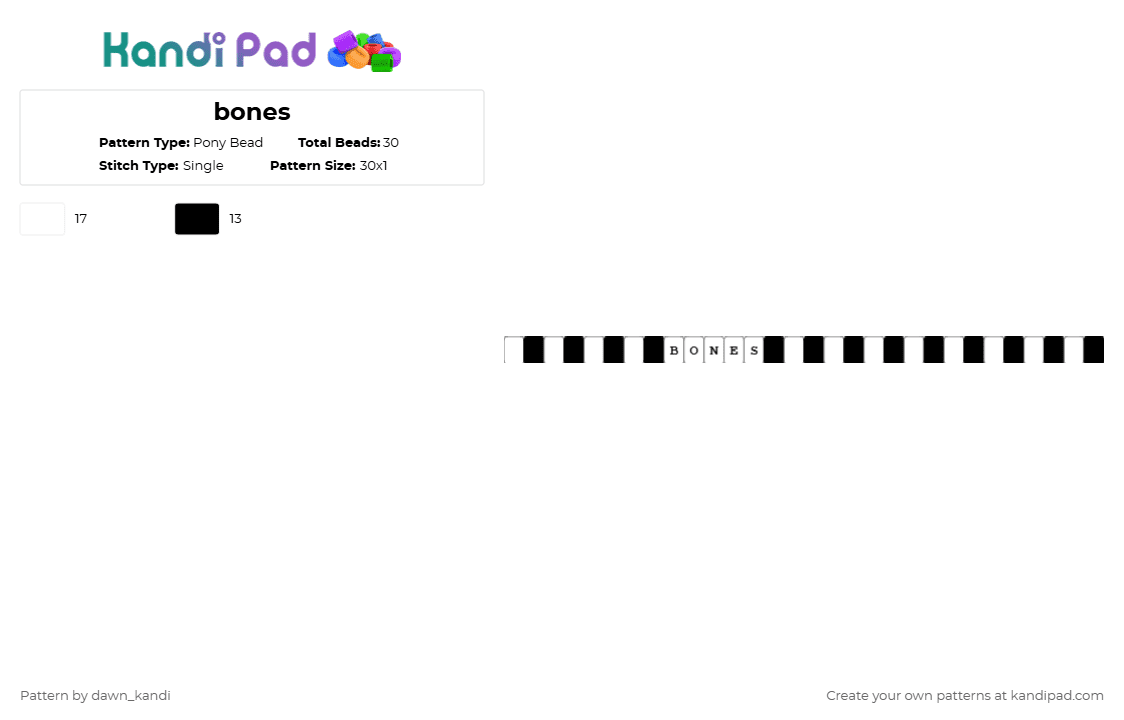 bones - Pony Bead Pattern by dawn_kandi on Kandi Pad - white,black,bone,bones