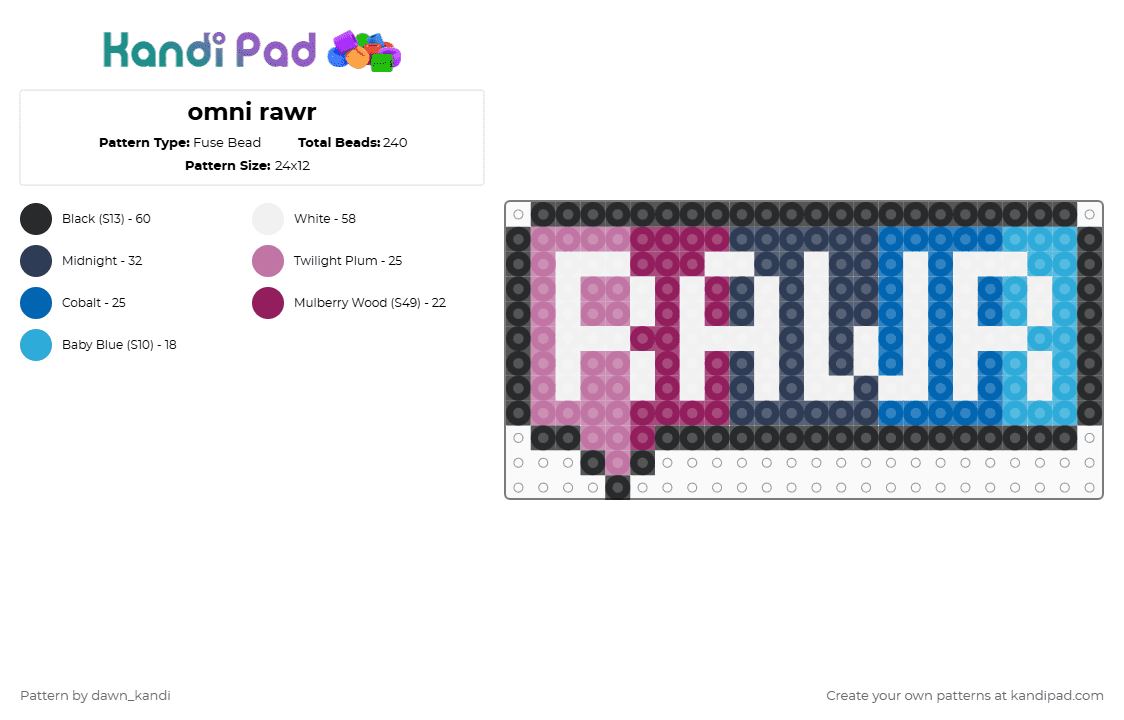 omni rawr - Fuse Bead Pattern by dawn_kandi on Kandi Pad - pink,purple,pride