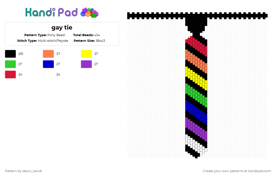 gay tie - Pony Bead Pattern by dawn_kandi on Kandi Pad - black,purple,tie,gay,pride,gay tie,pride tie
