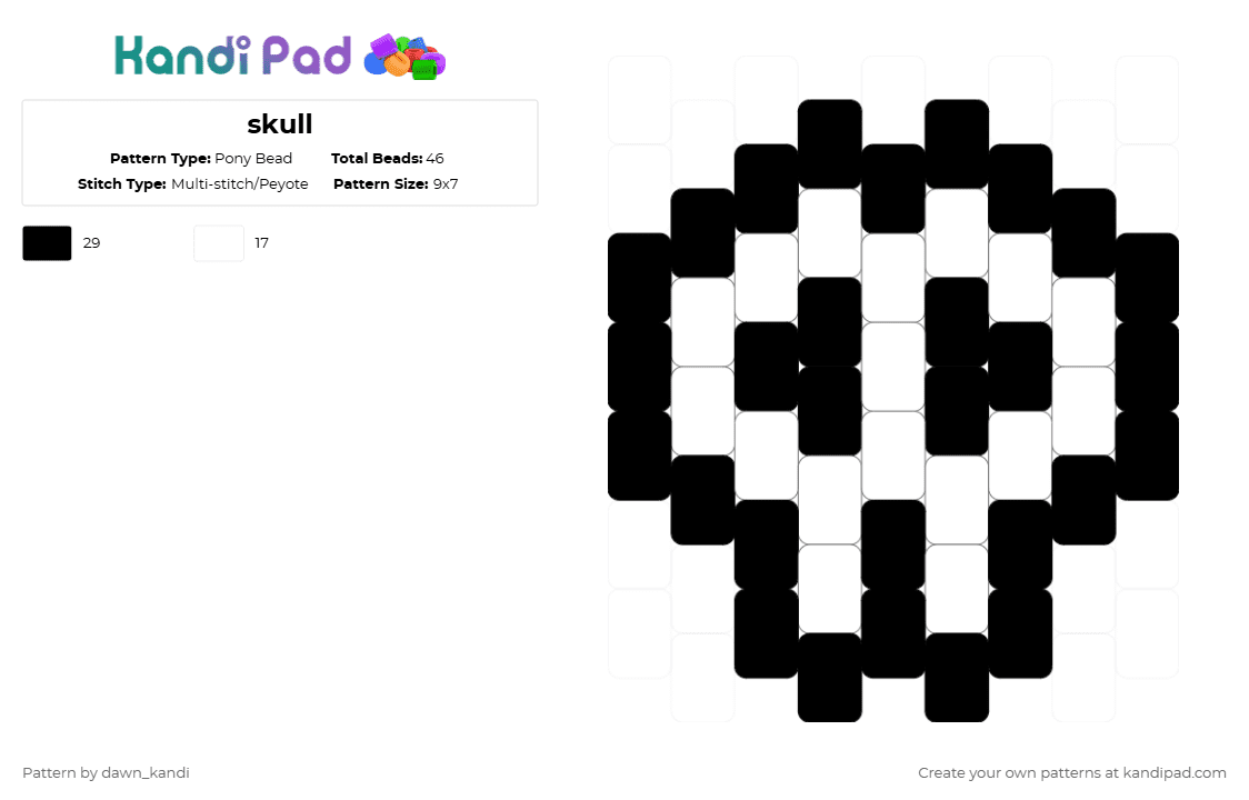 skull - Pony Bead Pattern by dawn_kandi on Kandi Pad - black,white