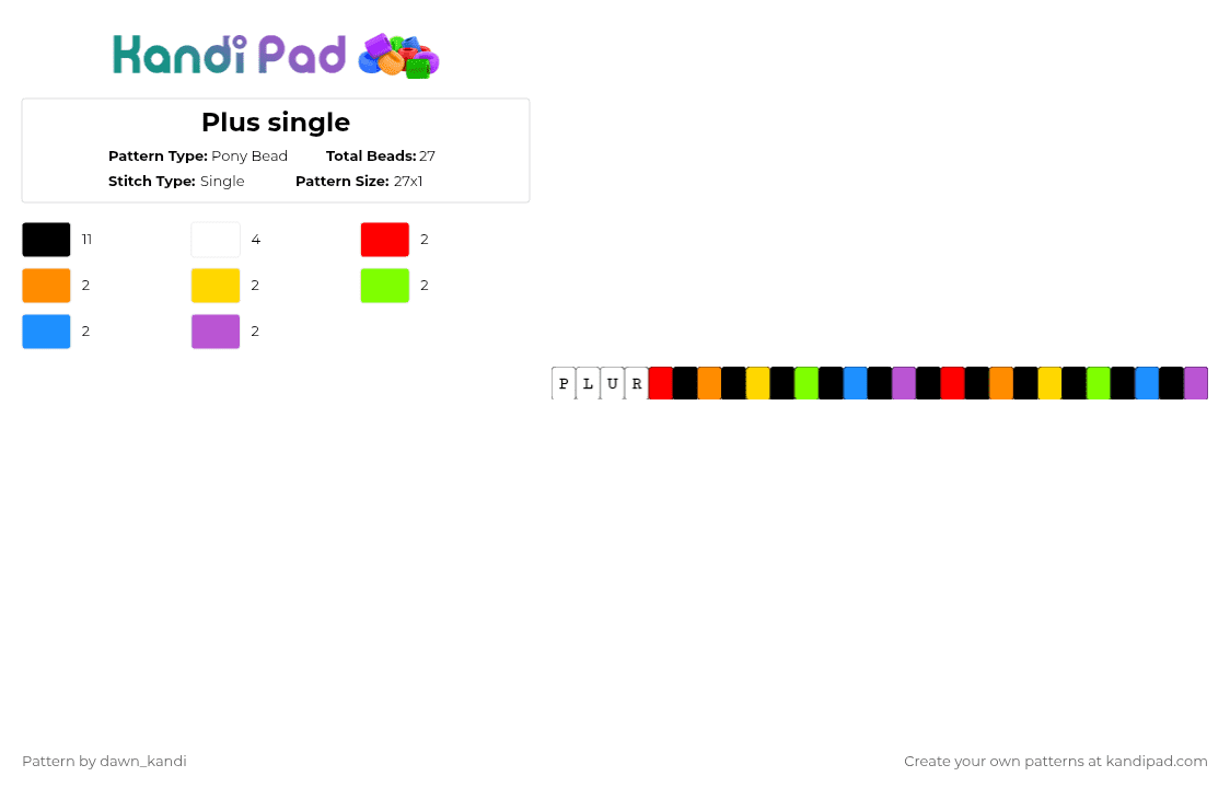 Plur single - Pony Bead Pattern by dawn_kandi on Kandi Pad - orange,green,pink,colorful,single,plur,rainbow