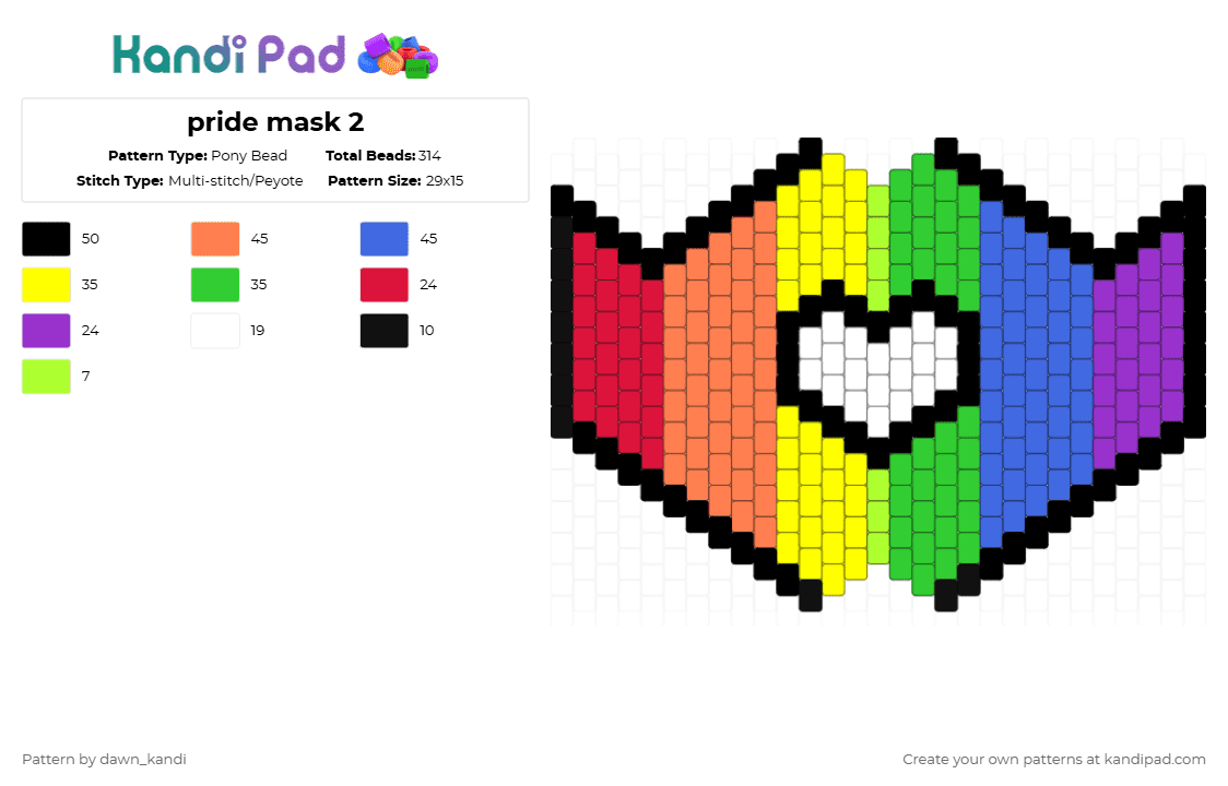 pride mask 2 - Pony Bead Pattern by dawn_kandi on Kandi Pad - yellow,green,orange,blue,pride,pride mask,pridemask,mask