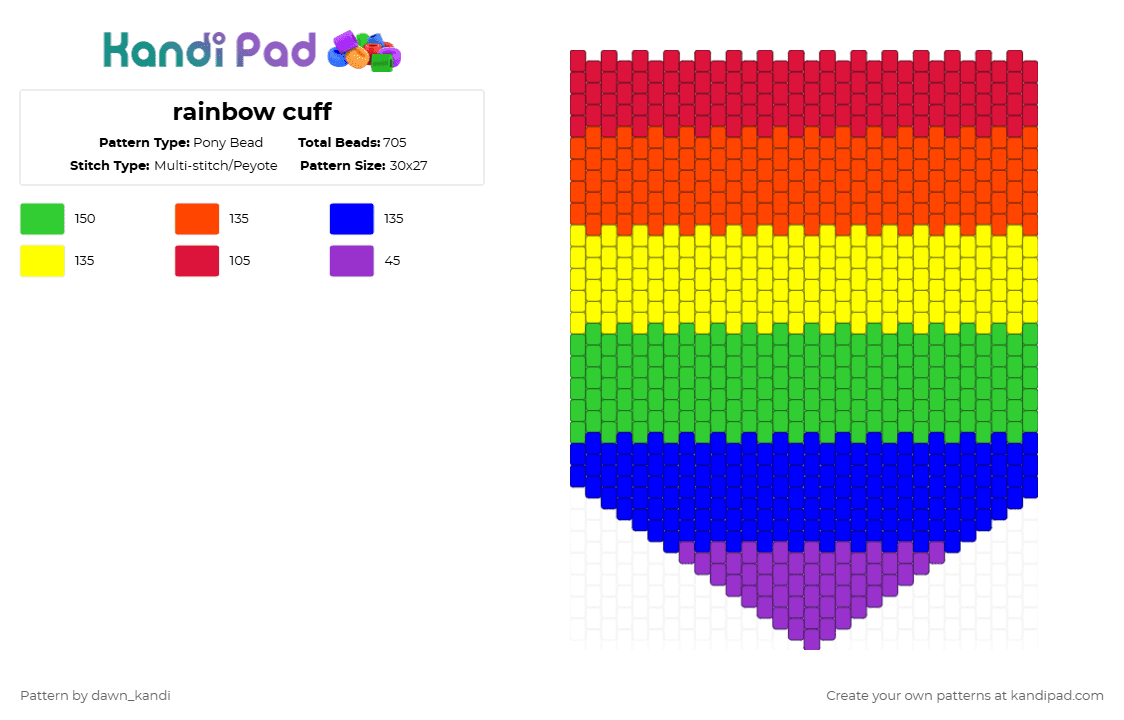 rainbow cuff - Pony Bead Pattern by dawn_kandi on Kandi Pad - red,purple,gay,pride,rainbow,cuff,gay pride,all pride