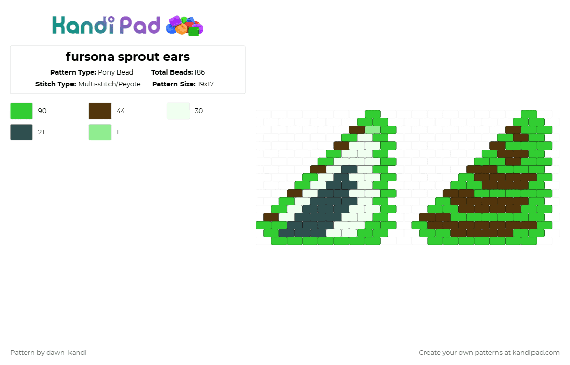 fursona sprout ears - Pony Bead Pattern by dawn_kandi on Kandi Pad - green,brown