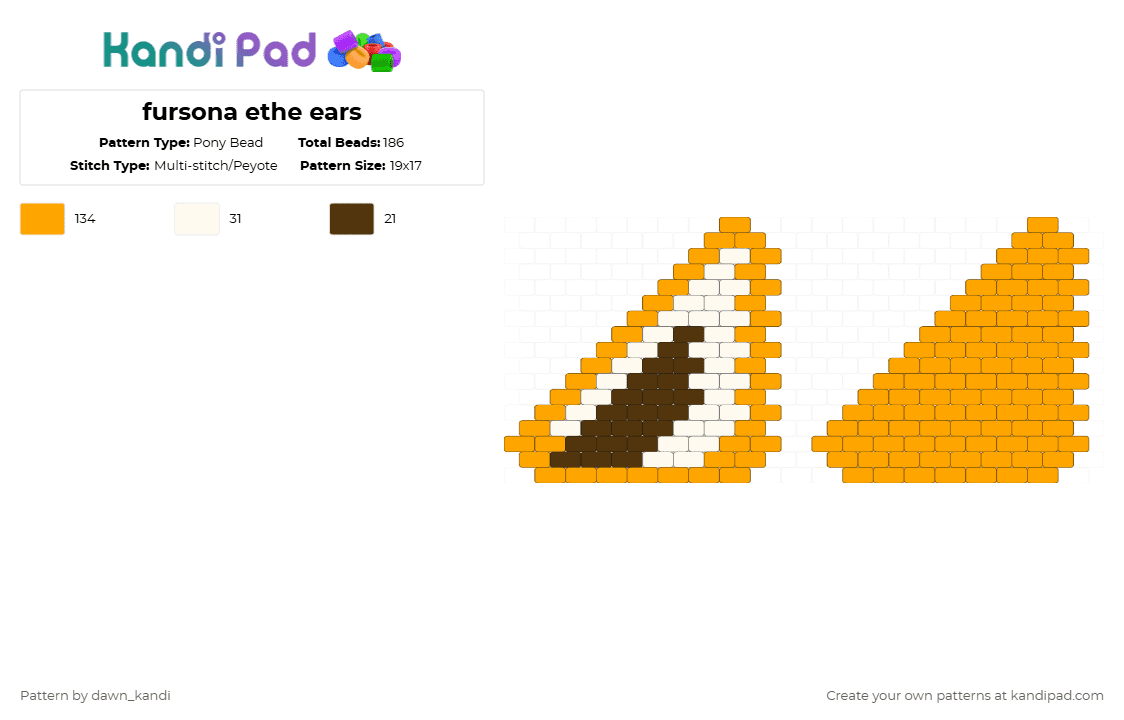 fursona ethe ears - Pony Bead Pattern by dawn_kandi on Kandi Pad - orange