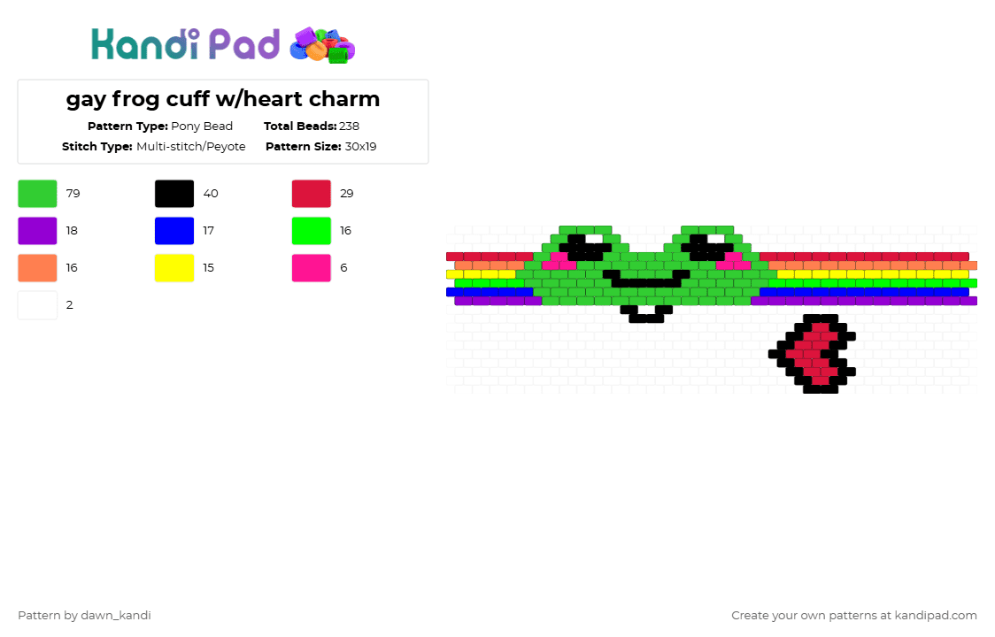 gay frog cuff w/heart charm - Pony Bead Pattern by dawn_kandi on Kandi Pad - gay,frog,gayfrog,gay frog