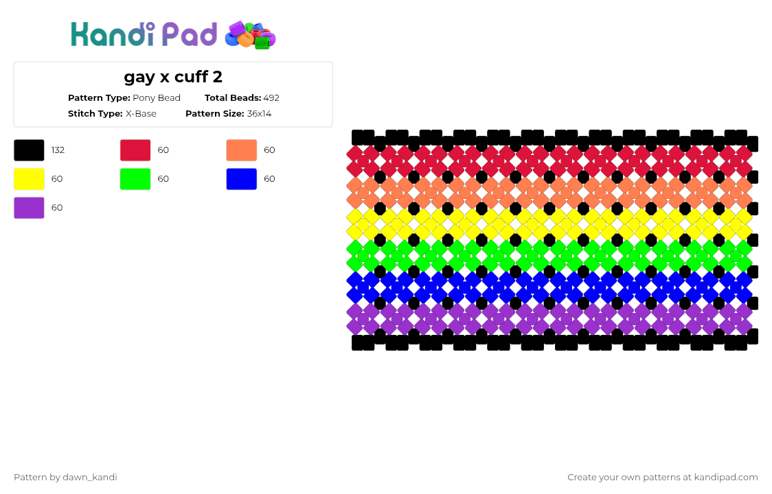 gay x cuff 2 - Pony Bead Pattern by dawn_kandi on Kandi Pad - purple