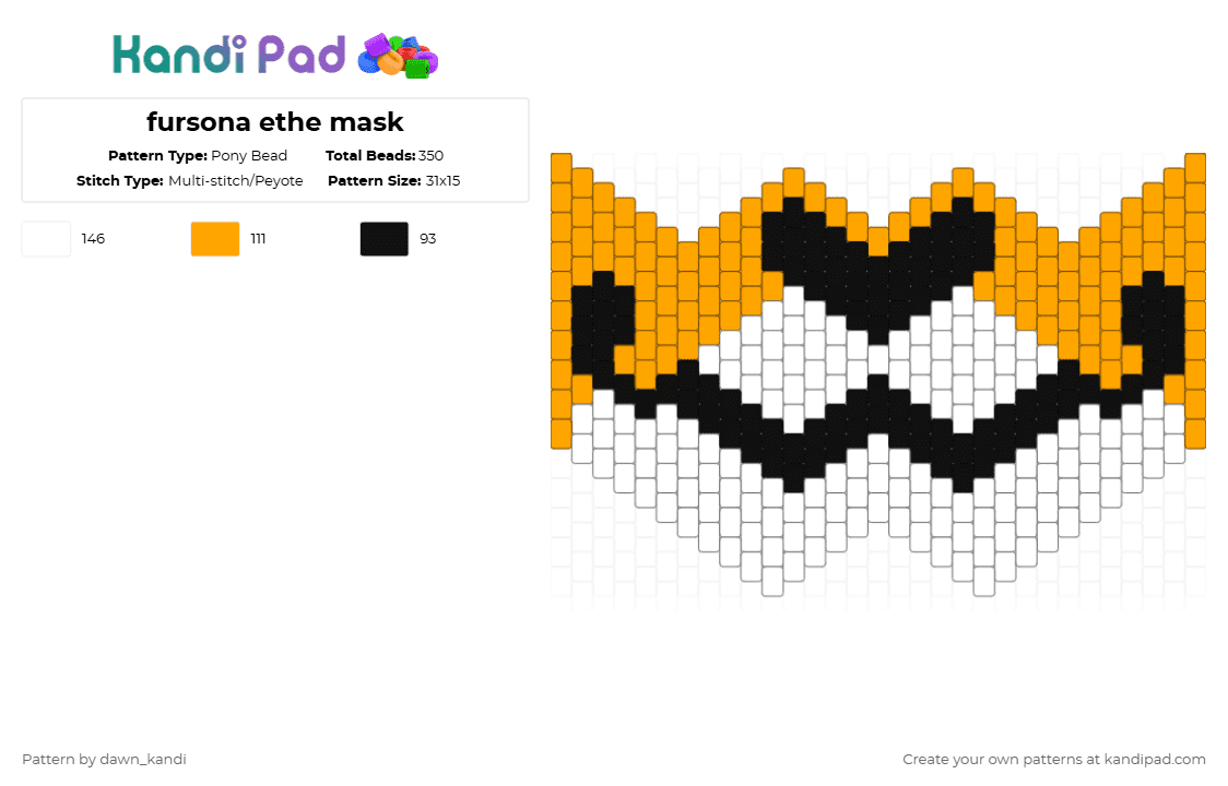fursona ethe mask - Pony Bead Pattern by dawn_kandi on Kandi Pad - orange,white,furry,therian,fox,mask,fox mask