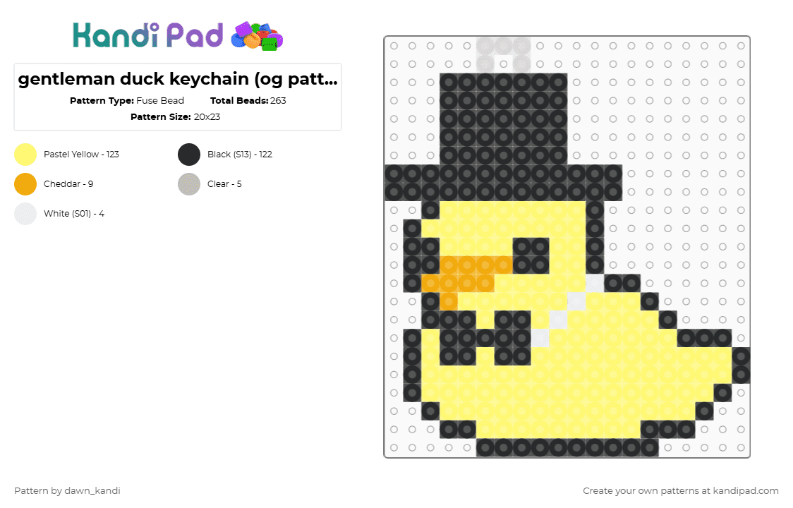 gentleman duck keychain (og pattern by kandi_maker_101) - Fuse Bead Pattern by dawn_kandi on Kandi Pad - yellow