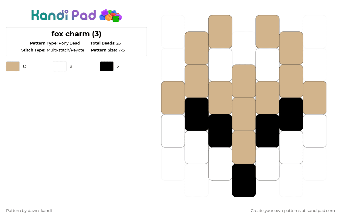 Fox charm (3) Pony Bead Pattern - Kandi Pad | Kandi Patterns, Fuse Bead ...