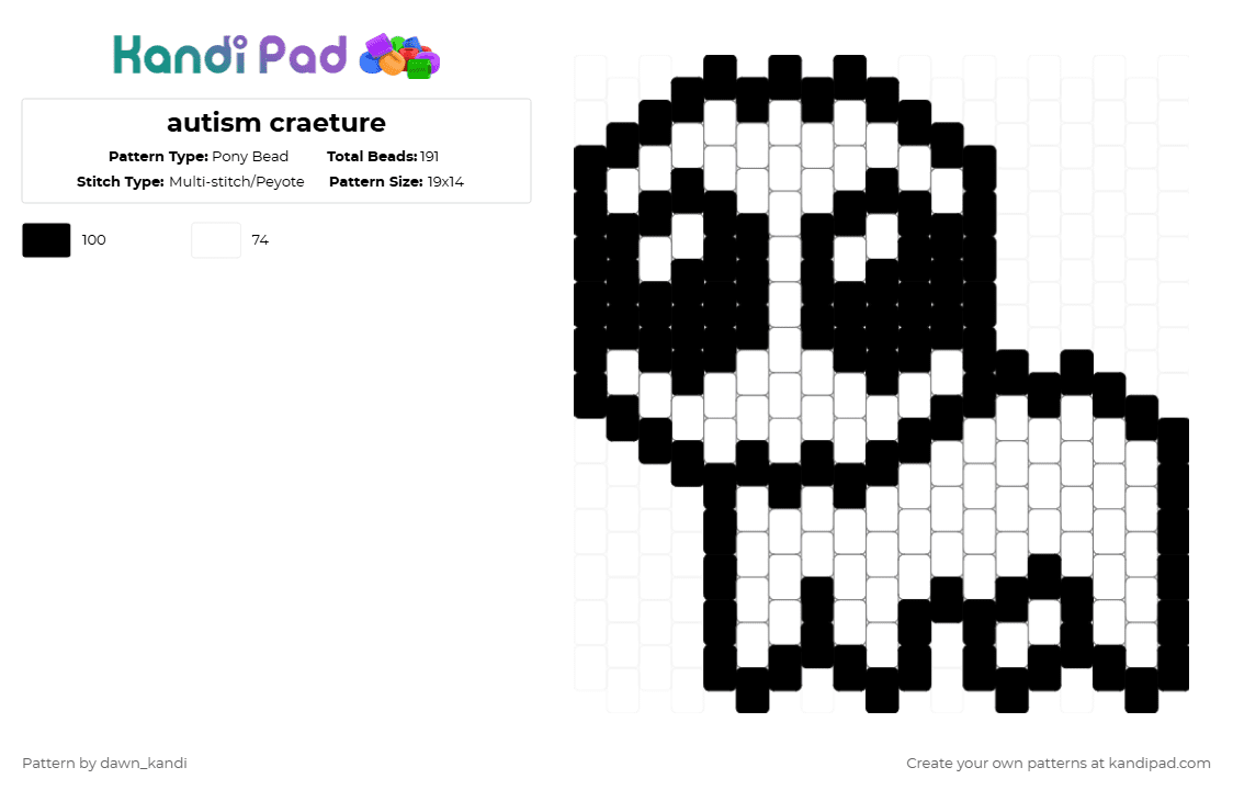 autism creature - Pony Bead Pattern by dawn_kandi on Kandi Pad - black,white