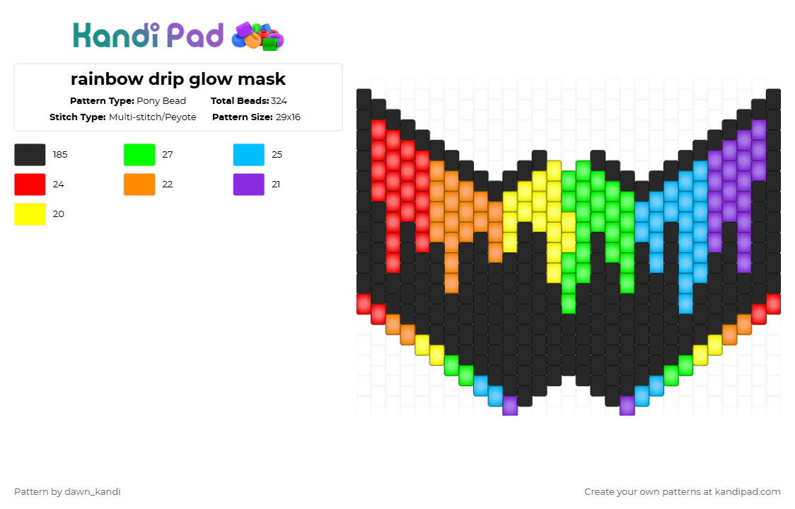 rainbow drip glow mask - Pony Bead Pattern by dawn_kandi on Kandi Pad - black,orange,light blue,colorful
