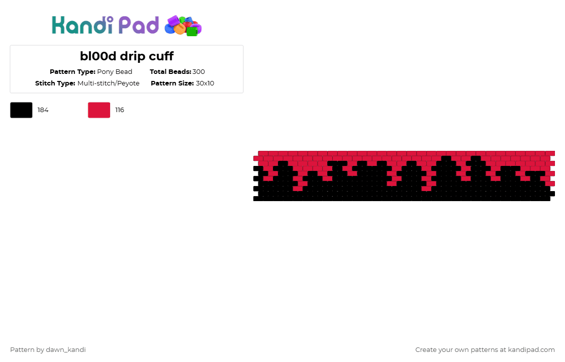bl00d drip cuff - Pony Bead Pattern by dawn_kandi on Kandi Pad - black,red