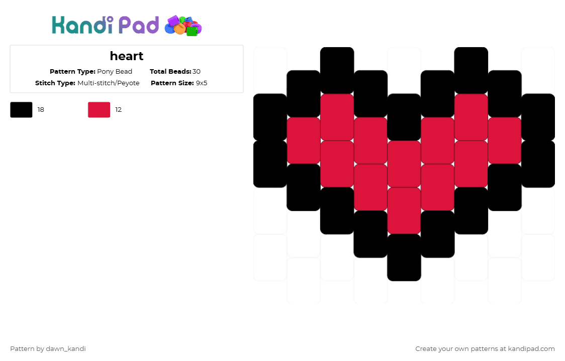 heart - Pony Bead Pattern by dawn_kandi on Kandi Pad - black,red
