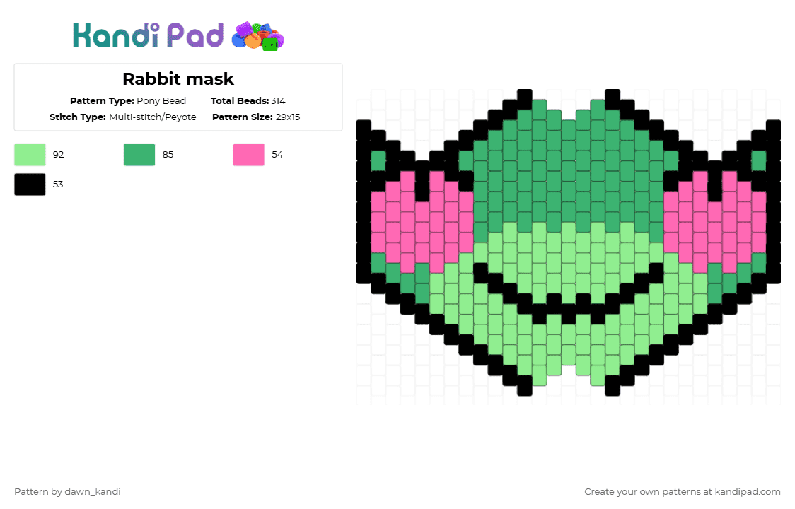 Ribbot mask - Pony Bead Pattern by dawn_kandi on Kandi Pad - green,teal,mask,tadc,ribbit