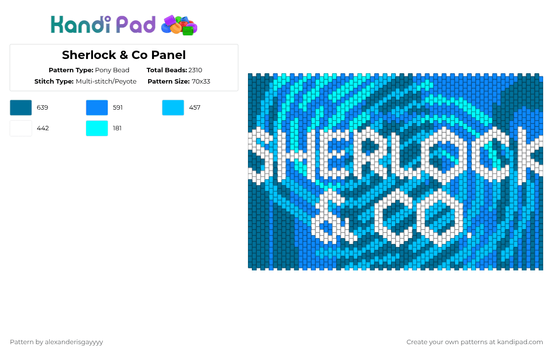 Sherlock & Co Panel :3 - Pony Bead Pattern by wrenthequeer on Kandi Pad - light blue,blue