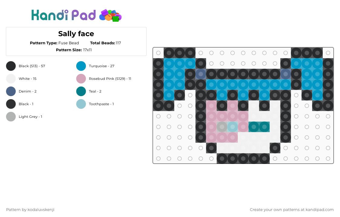 Sally face - Fuse Bead Pattern by kodaluvskenji on Kandi Pad - black,light blue,pink