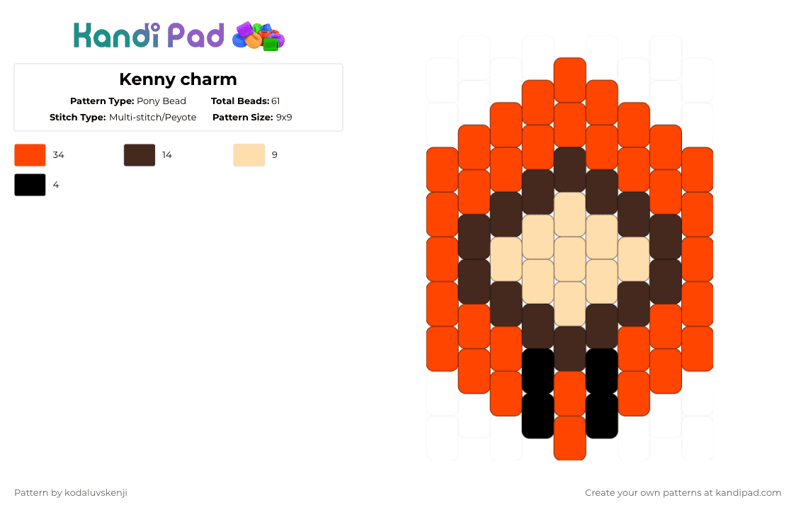 Kenny charm - Pony Bead Pattern by kodaluvskenji on Kandi Pad - red