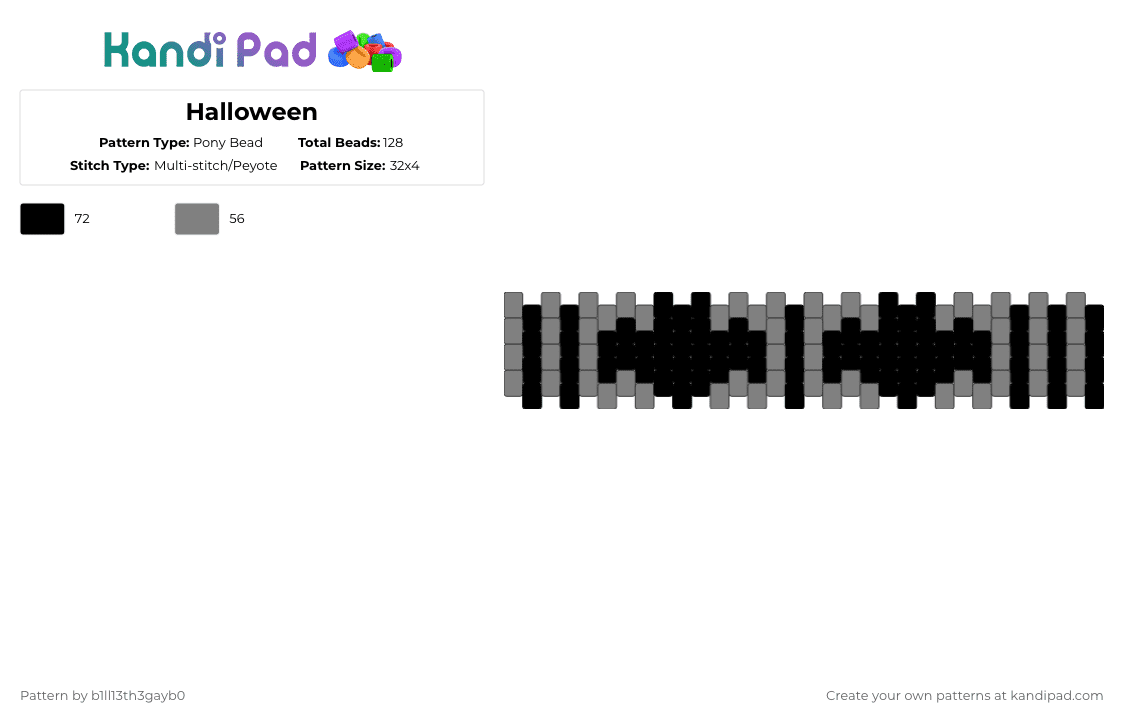 Halloween - Pony Bead Pattern by b1ll13th3gayb0 on Kandi Pad - black, gray