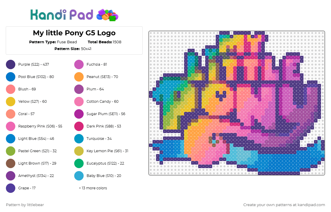 My little Pony G5 Logo - Fuse Bead Pattern by littlebear on Kandi Pad - purple,pink,orange,blue,my little pony,mlp,mlpg5,my little pony g5,cartoons,tv shows,tell your tale,make your mark