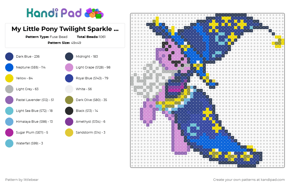 My Little Pony Twilight Sparkle Starswirl The Bearded Costume - Fuse Bead Pattern by littlebear on Kandi Pad - purple,blue,pink,mlp,mlp fim,fim,my little pony,cartoons,tv shows