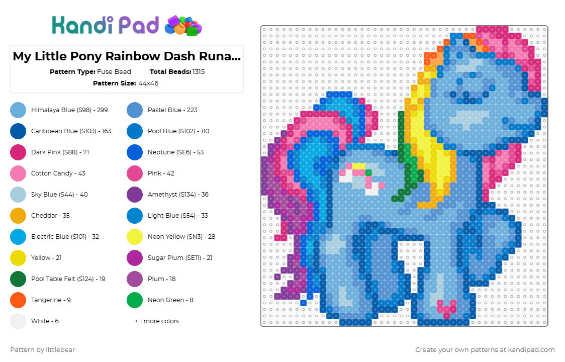 My Little Pony Rainbow Dash Runaway Rainbow Game Sprite - Fuse Bead Pattern by littlebear on Kandi Pad - pink,blue,light blue,mlp,my little pony,mlp g3,my little pony g3,cartoons,video games