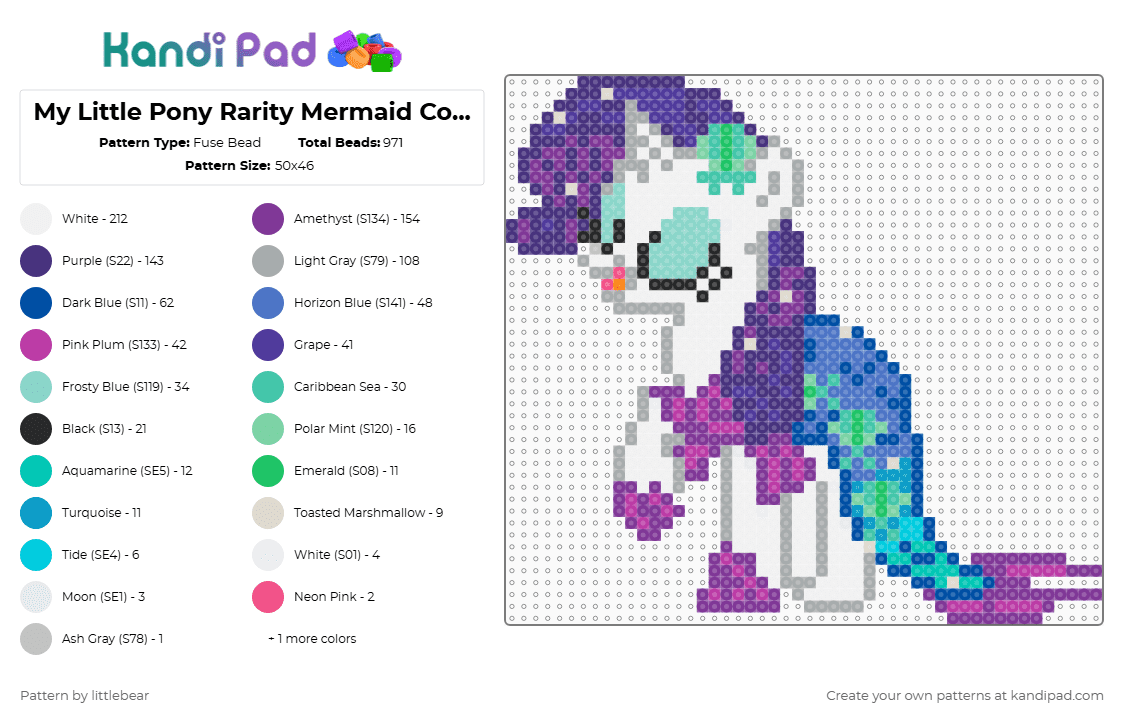 My Little Pony Rarity Mermaid Costume - Fuse Bead Pattern by littlebear on Kandi Pad - purple,gray,pink,blue,mlp,mlp fim,my little pony fim,fim,cartoons,tv shows,my little pony