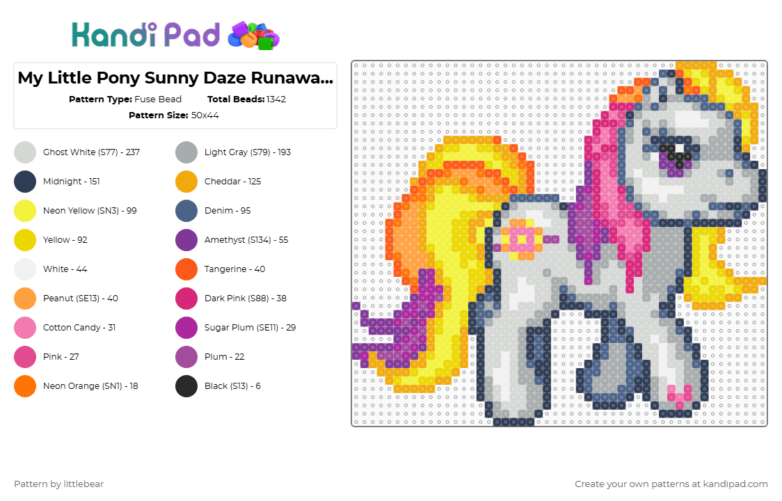 My Little Pony Sunny Daze Runaway Rainbow Game Sprite - Fuse Bead Pattern by littlebear on Kandi Pad - pink,orange,yellow,gray,mlp,my little pony,mlp g3,my little pony g3,video games